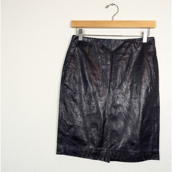 Theory Navy Ocean 100% Lamb Leather Clean Pencil Skirt Size 0 - Picture 4 of 7